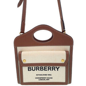 Burberry Two Tone Canvas Leather Pocket Bag
